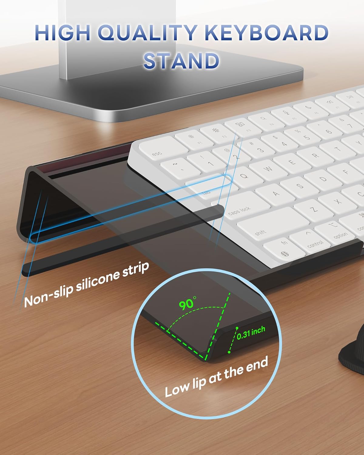Laborio Computer Keyboard Stand for Desktop, Keyboard Riser Wrist Rest Holder for Easy Typing, Office Desk, Home, School Accessories(Coffee)