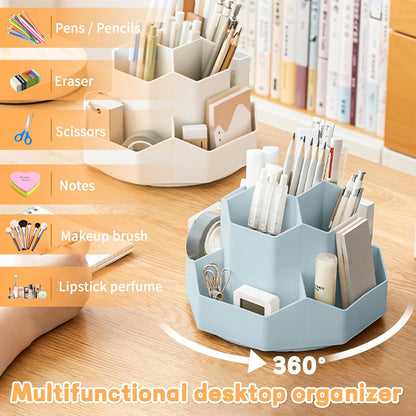 Cayxenful Pencil Pen Holder for Desk,9 Slots 360 Degree Rotating Desk Organizers,Desktop Storage Stationery Supplies Organizer, Cute Pencil Cup Pot For Office, School, Home(Black)