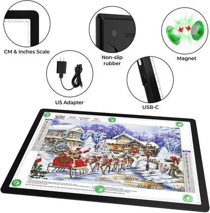 Zocelight Rechargeable A4 Tracing Light Box with Padded Case,Ultra Bright Led Light Pad with Physical Button,Wireless Light Board for Diamond Painting,Dimmable 9000LUX Lightbox for Tracing and Drawing