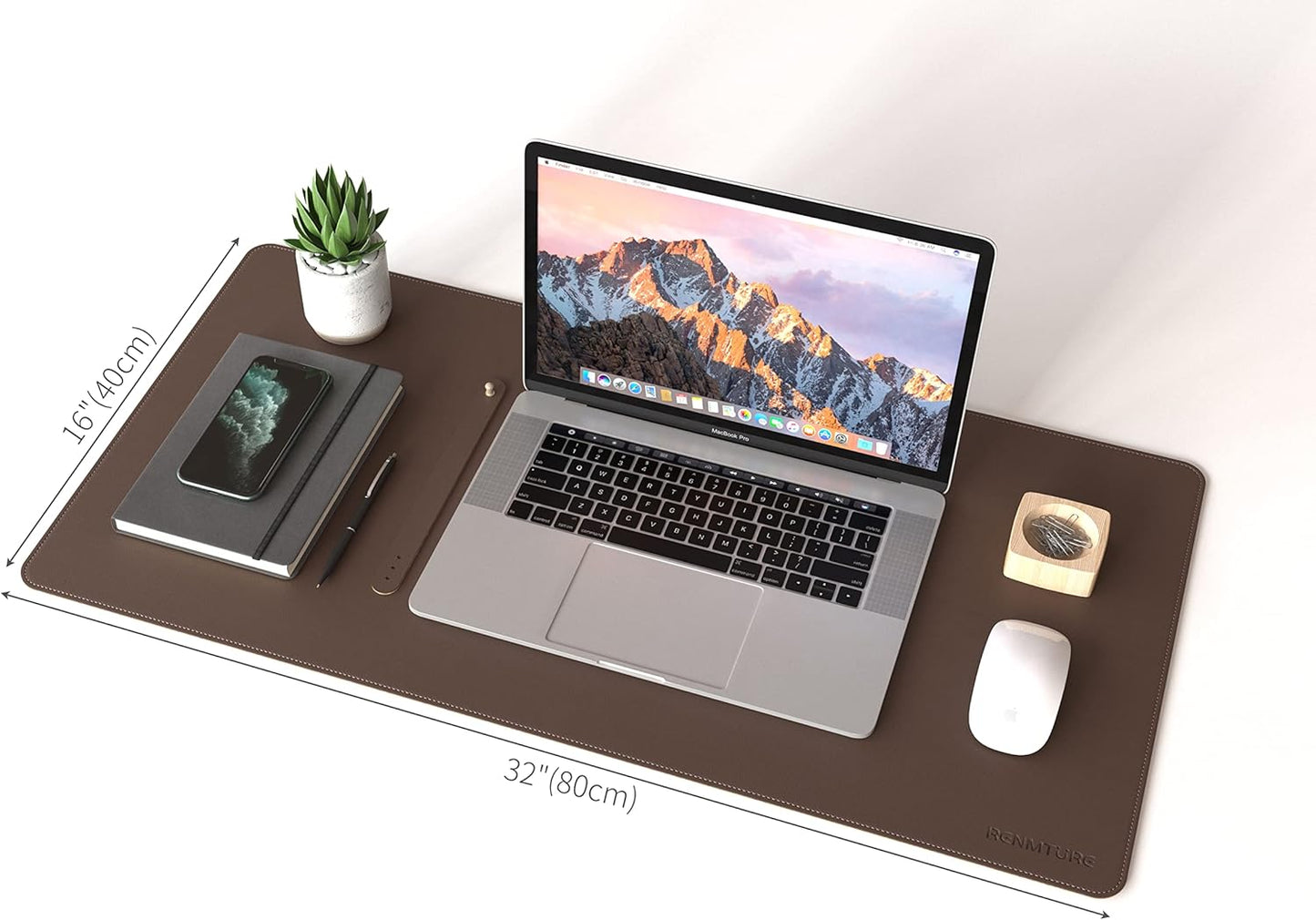 RENMTURE Dual-Sided Mouse Pad, Natural Cork & PU Leather Large Desk Pad for Office and Home Work, Desk Protector Non-Slip, Waterproof, Easy Clean (Olive Green, 32"x16")