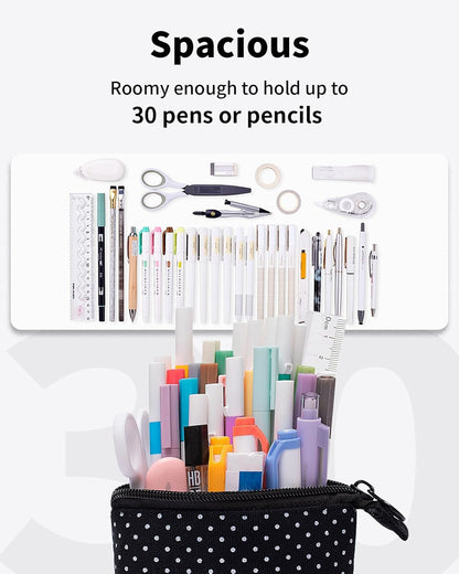 Sooez Standing Pencil Case, Cute Stand up Pencil Pouch, Telescopic Pen Pouch, Portable Pencil Holder, Kawaii Stand up Pencil Case, Spacious Pencil Pouch Bag for School Office Supplies, Black