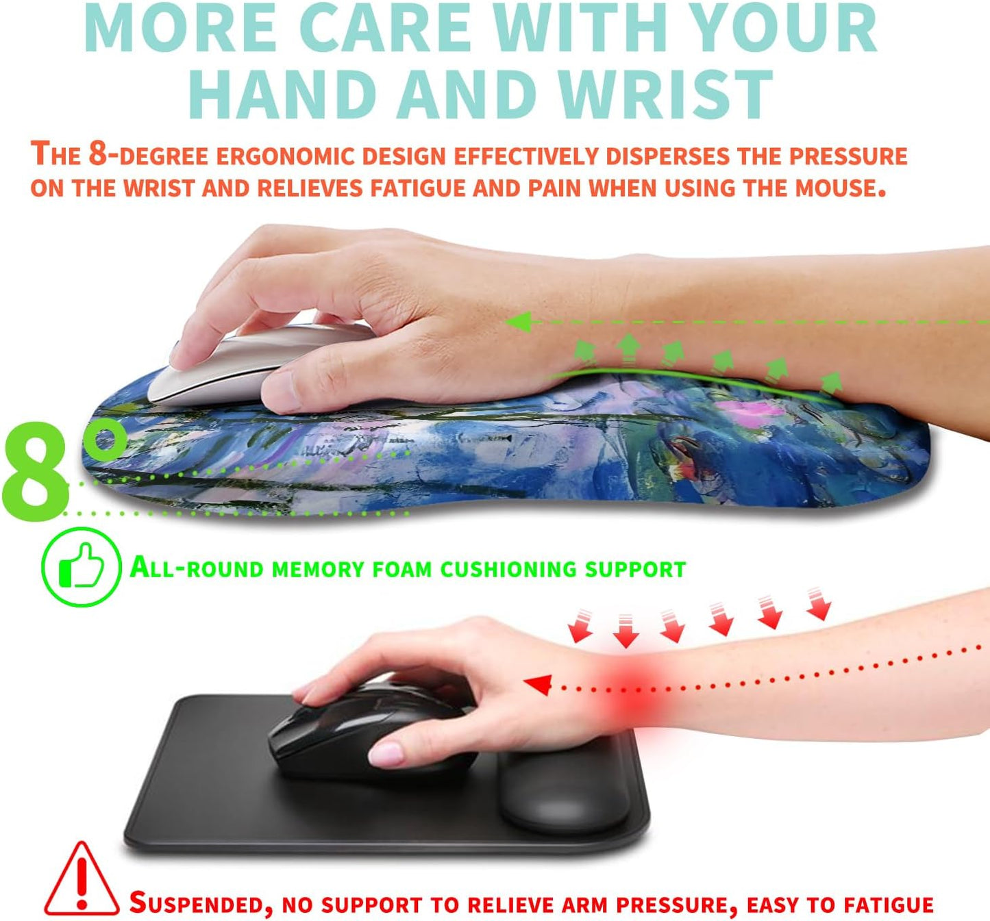 Ergonomic Mouse Pad Wrist Support with Memory Foam Massage Bulge, Carpal Tunnel Pain Relief Mousepad Wrist Rest for Mouse(12x8 inch, Silver Gray Light Purple)