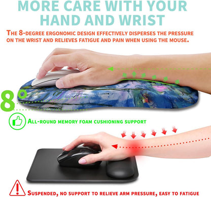 Ergonomic Mouse Pad Wrist Support with Memory Foam Massage Bulge, Carpal Tunnel Pain Relief Mousepad Wrist Rest for Mouse(12x8 inch, Silver Gray Light Purple)