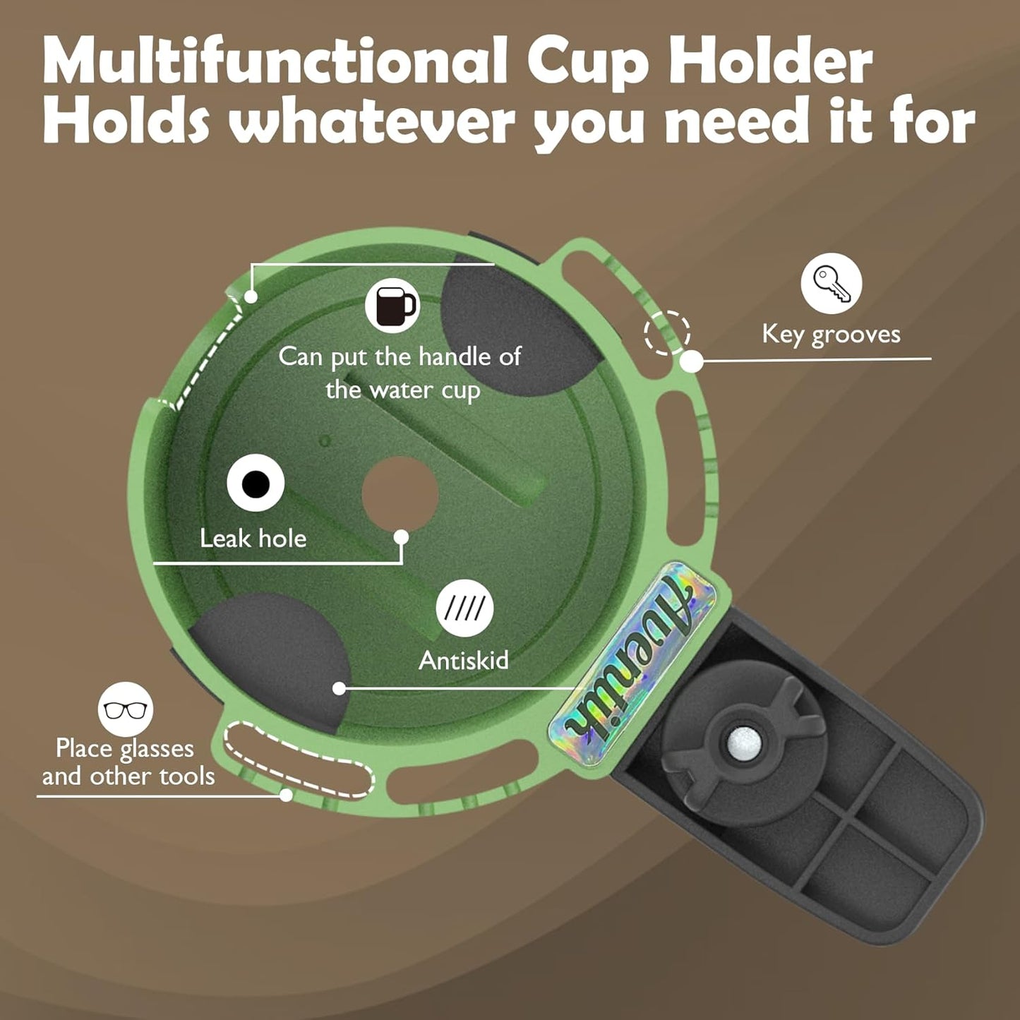 Desk Cup Holder with Spill-Proof Cup Design, Clip on Cup Holders for Desk, Table, Porch Swing, Patio Chair , Fits Maximum Diameter of 3/3.38 inches Bottles. (Black, Large)