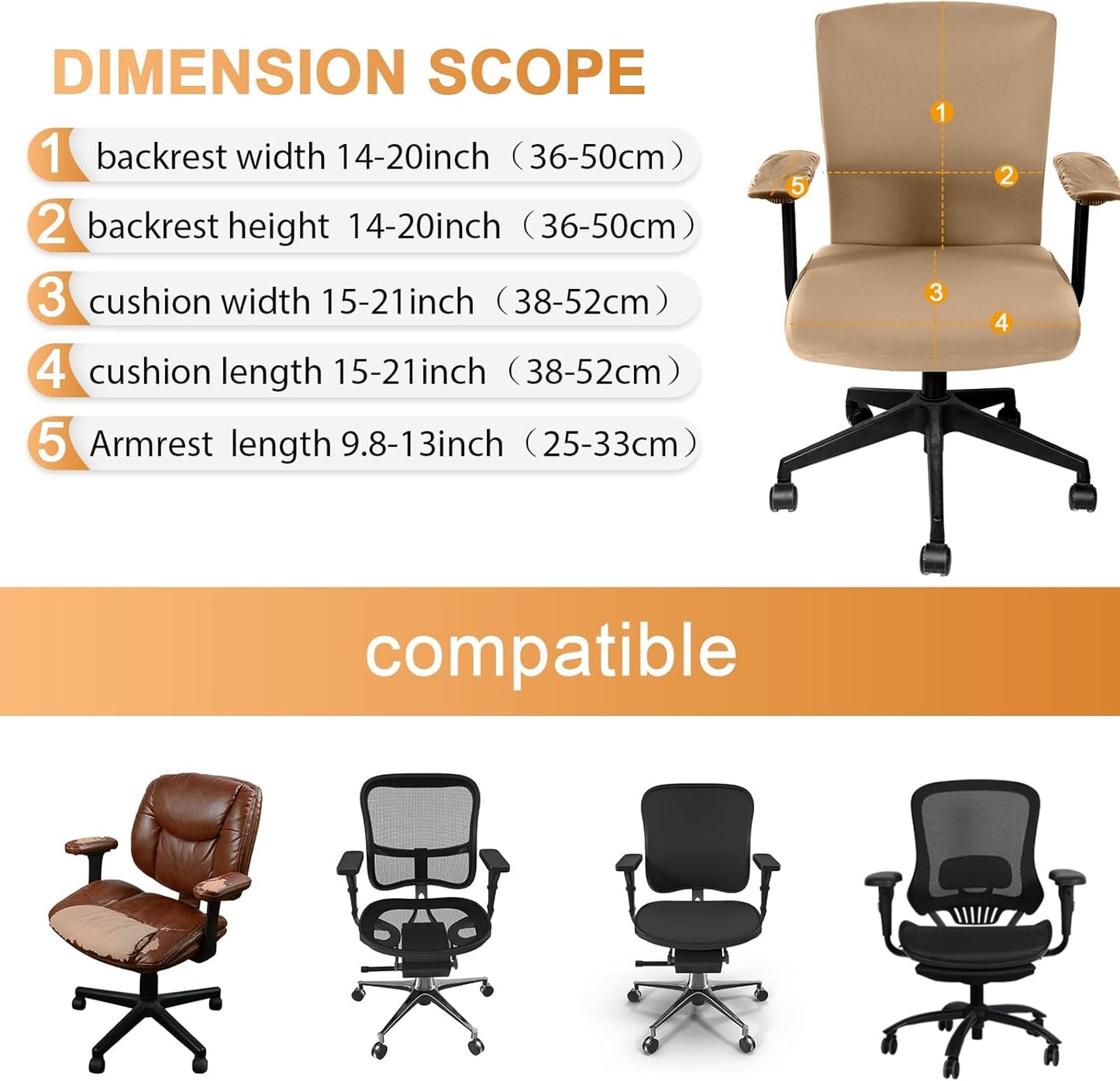 Tallew 4 Pcs Office Chair Covers Set Computer Universal Protective Stretchable Chair Seat Covers Desk Armrest Cover Pads Office Cushion Backrest for Rotating(Regular,Black)