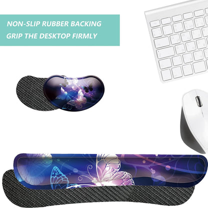 Keyboard Wrist Rest Mouse Wrist Support Set, Memory Foam Wrist Rest Pad for Computer Laptop Keyboard Mouse, Ergonomic Wrist Cushion Support for Typing Pain Relief, Gaming Home Office, Flowers Grass