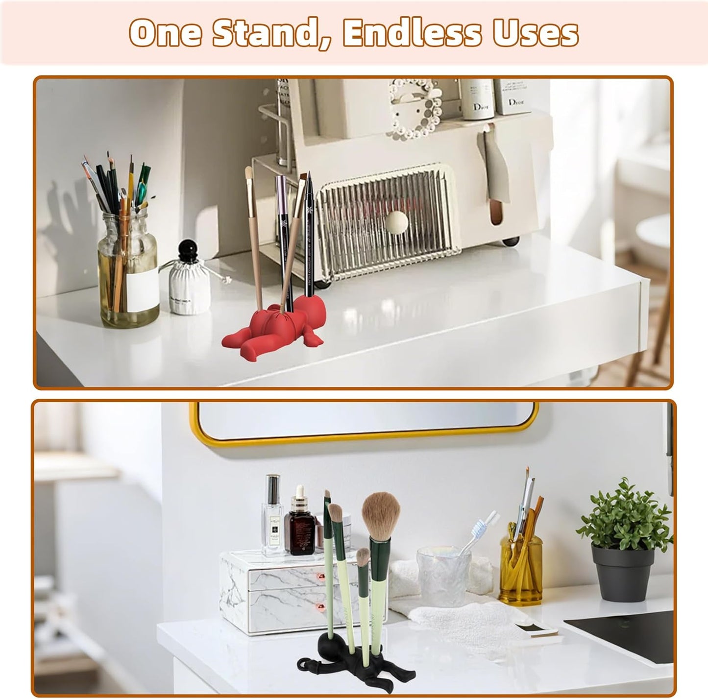 Silicone Funny Pen Holder Pencil Pin Organizer Cute Desk Decorations Office Accessories Funny Keychain for Schoolbag Handbag Checkout Counter (BLACK)