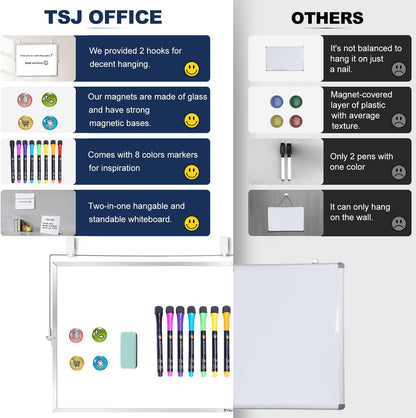 TSJ OFFICE Small White Board - 12 X 16 Inches Small Magnetic Dry Erase Board with Hooks for Wall, Desktop Whiteboard Stand 360 Degrees Revolving Double Sided for Office, Home, School, Silver