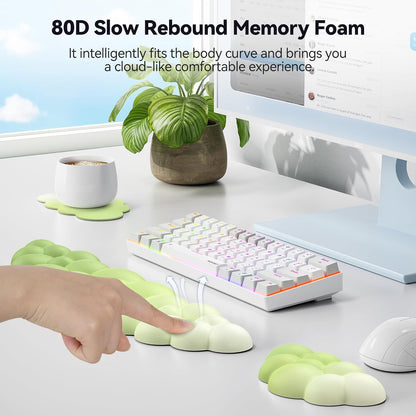 TECKNET Cloud Keyboard Wrist Rest Set, Cloud Wrist Rest with Non-Slip Base, PU Leather Wrist Pad for Keyboard with Ergonomic Memory Foam for Computer Laptop Office Gaming and Pain Relief, White
