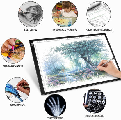 A3 LED Tracing Light Box丨Light Pad - Copy Board with Full-Edge Ruler Frame丨3 Adjustable LED, Premium Acrylic for Art, Drawing, Sketch, Animation, Design, Tattoo, Diamond Painting, X-ray Viewing