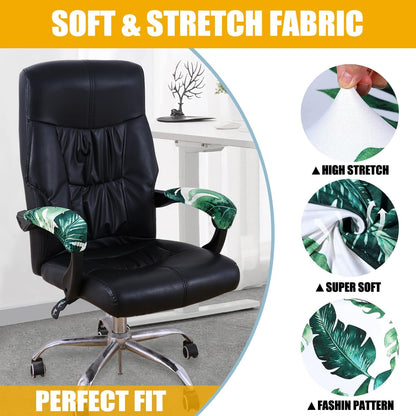 Smiry Stretch Printed Office Chair Armrest Covers, 2 Pcs Soft Fit Removable Washable Computer Desk Chair Arm Covers Protector, Black