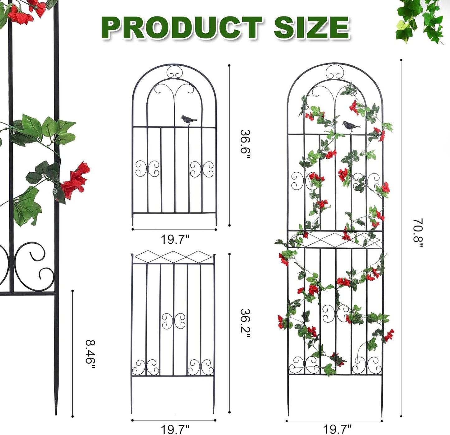 2 Pack 70.8" H x 19.7" W Metal Garden Trellis with Black Coating, Wire Lattice Grid Panel for Climbing Plants Outdoor Roses Vine Cucumbers Vegetables Flower Support (70.8" H, 2 Pack)