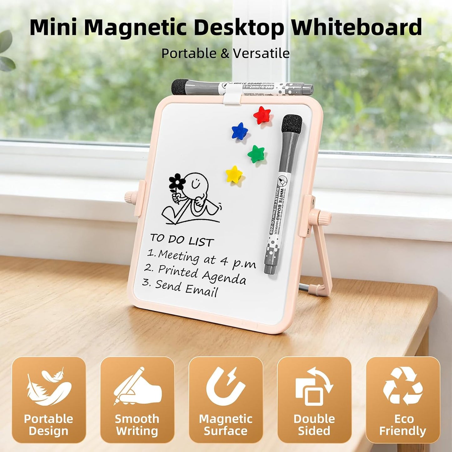 Colorful Dry Erase White Board 8.3x11in, Magnetic Desktop Board with Stand, 2 Markers (Eraser Head), 4 Magnets - Double-Sided Easel for Daily Planning, Memo, Office/Home/School (Blue)