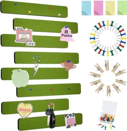 Vuzvuv 8 pcs Bulletin Board Bar Strips with 50 Pushpins & 10 Wooden Clip pins，Self Adhesive Cork Board for Wall，Felt Pin Board for School，Office Decor（Black White Grey）