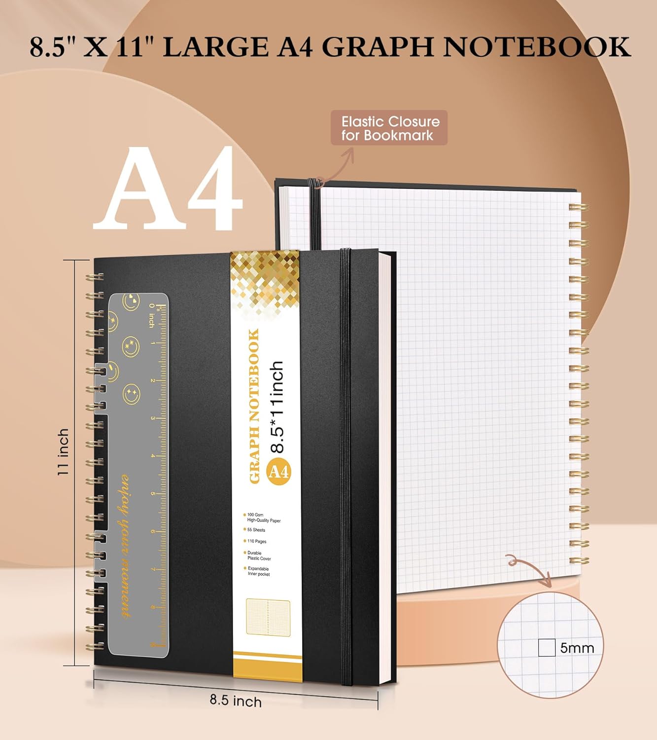 Dotted Notebook, Spiral Notebook Journal 8.5” x 11”, A4 Large Dot Grid Notebooks for Women Men, 100 GSM Dotted Paper, Plastic Hardcover Spiral Bullet Journals for Work School Sketching, Green