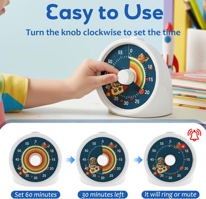 Visual Timer for Kids with Pause Button, 60-Minute Countdown Timer with Silent Operation, Desk Pomodoro Timer Kid Time Management Tools for Classroom, Office and Kitchen, Pink