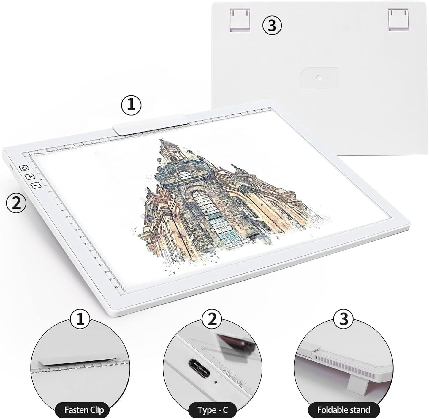 A4 Wireless LED Light Pad with Carry Bag, Innovative Stand and Top Clip, TOHETO Rechargeable Light Box Stepless Dimmable and 6 Levels Brightness Cordless Light Board for Tracing Weeding Vinyl (Black)