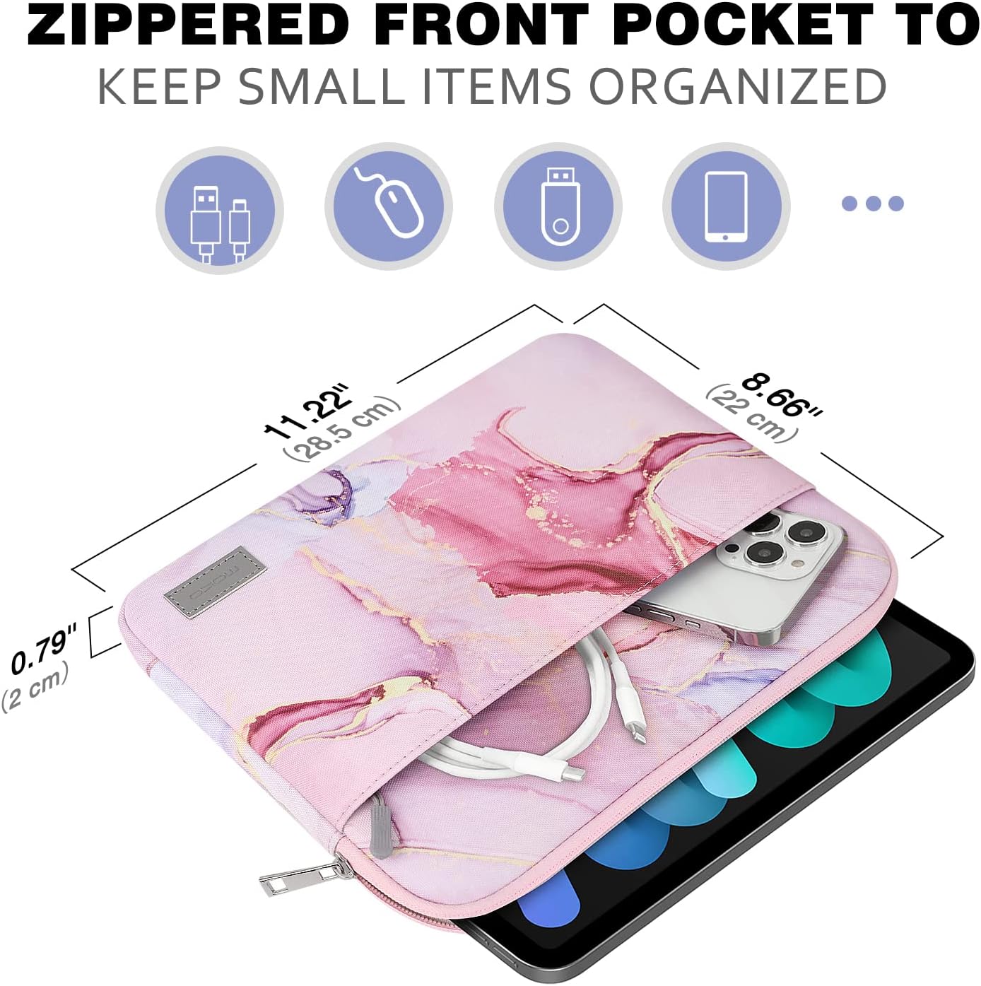 MoKo 9-11 Inch Tablet Sleeve Bag Carrying Case Fits iPad Pro 11 M5/Air M3, iPad A16 2025, i-Pad 10th 10.9, i-Pad 9/8/7th Gen 10.2, iPadAir 5/4th 10.9, Tab S8 11"/Tab A 10.1,Cloudy Pink