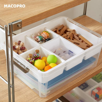 MACOPRO 17QT Craft Storage Box with 2 Removable Caddy Trays, Clear Stackable Plastic Organizer with Lid for Art Supplies, Beads, Sewing Tools, Pens & Kids Toys (White, 1Pack-2-in-1)