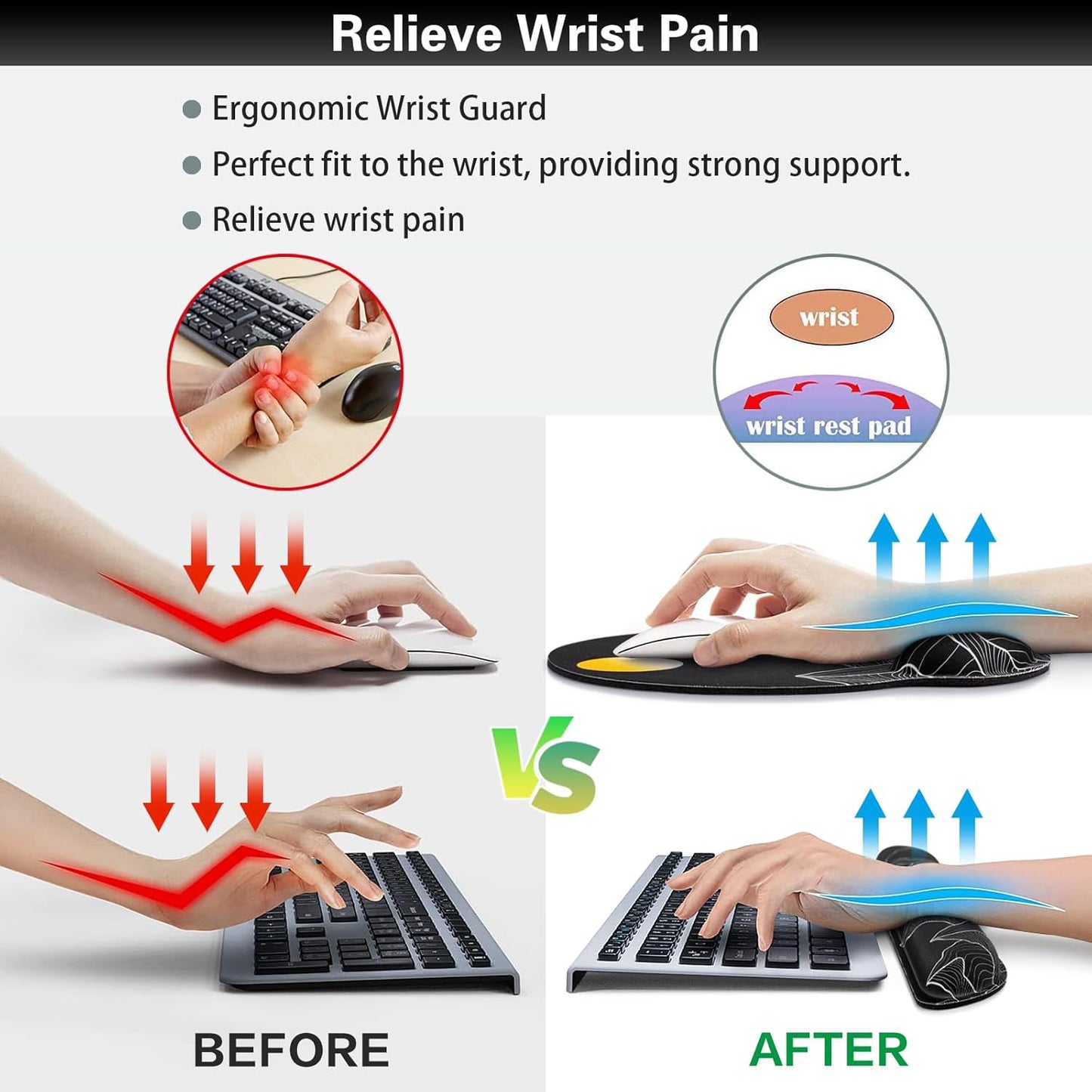Ergonomic Keyboard Wrist Rest, Mouse Pad with Wrist Rest Anime, Cat Gaming Mousepad with Wrist Support, Memory Foam Wrist Rest Set for Computer Keyboard, Funny Cute Office Desk Accessories