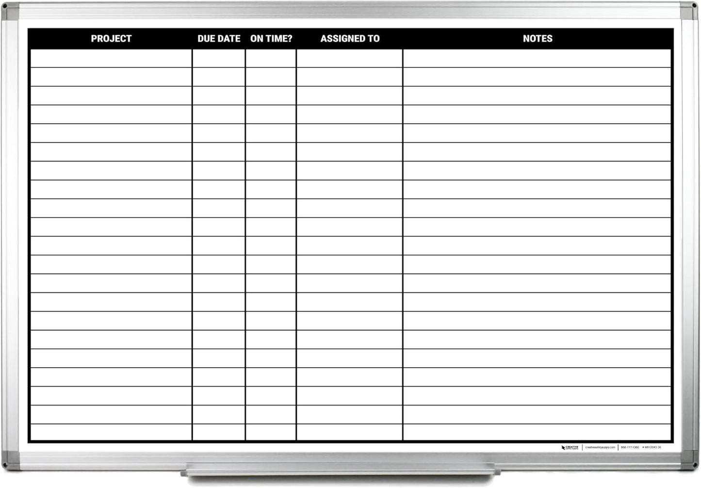 Magnetic Project Planning Dry Erase Whiteboard – Wall Mounted with Aluminum Frame & Marker Tray – Easy Erase Planning Board for Office, Teams & Scheduling 36" x 24"