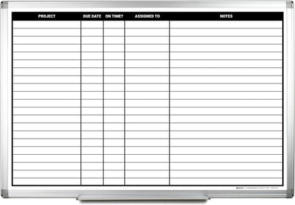 Magnetic Project Planning Dry Erase Whiteboard – Wall Mounted with Aluminum Frame & Marker Tray – Easy Erase Planning Board for Office, Teams & Scheduling 36" x 24"