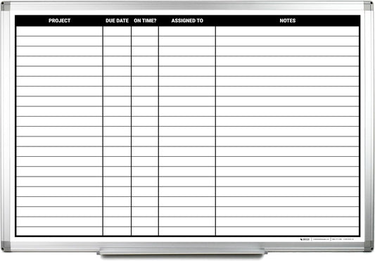 Magnetic Project Planning Dry Erase Whiteboard – Wall Mounted with Aluminum Frame & Marker Tray – Easy Erase Planning Board for Office, Teams & Scheduling 36" x 24"