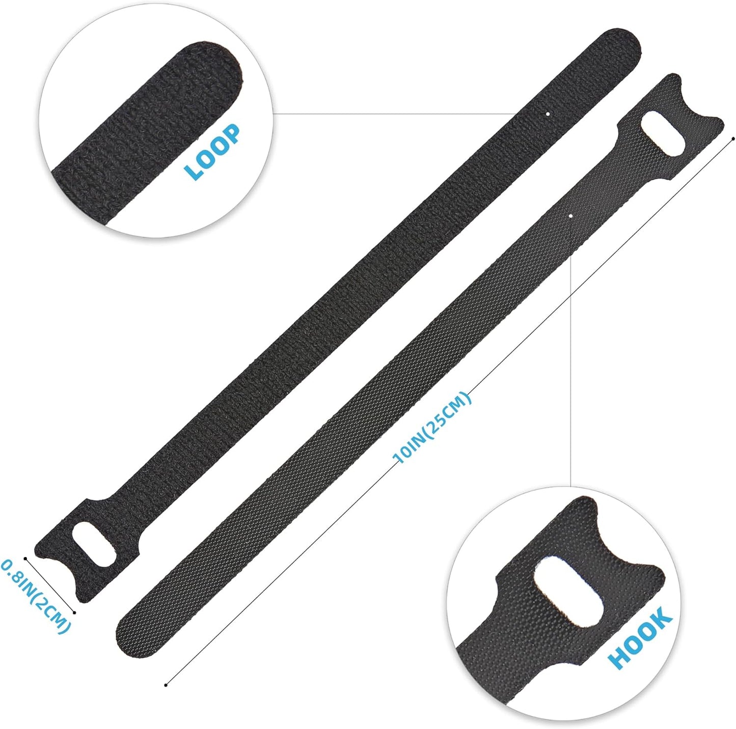 12 Inch Black Cable Ties 50 PCS Reusable Fastening Cable Straps Adjustable Hook & Loop Organizer Straps Cords Management for Home, Office and Data Centers