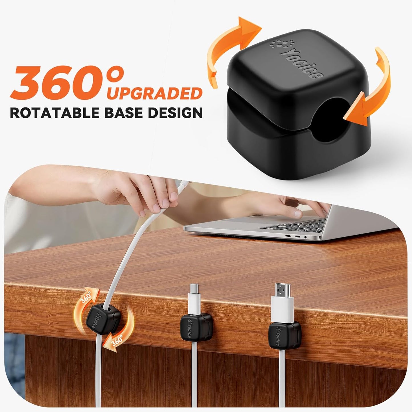 12Pack Rotatable Cord Organizer,Spring Cable Clips Desk Cable Management Cord Holder Adhesive Phone Charger Cord Clips for Home Office Car Wall Nightstand Accessories, Clear