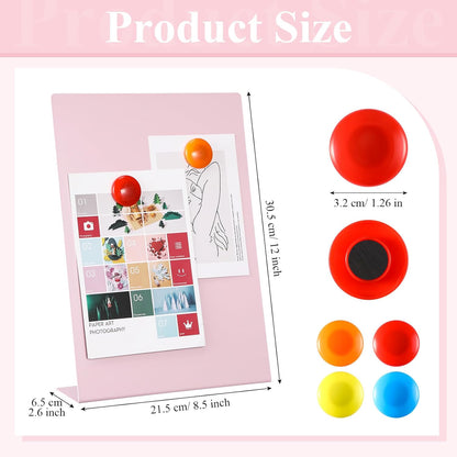 Shimeyao 2 Pcs Pink Magnetic Bulletin Board for Tabletops with 8 Magnets 10x7 Inch Memo Display Easel Stand for Home Office School Kitchen Table Supplies (Arched)
