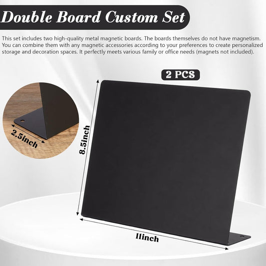 LEIFIDE 2 Pcs Black Magnet Boards Magnetic Bulletin Board Announcement Wave-Shaped Magnetic Display Board Stand Metal Desktop Memo for Menus Dining Table Home School Kitchen Office (12.6 x 11 Inch)