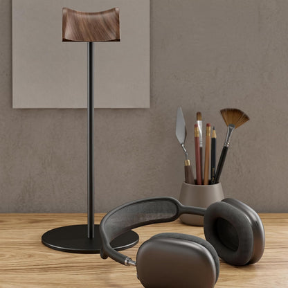 Headphone Stand, Walnut Wood & Aluminum Headset Stand, Nature Walnut Gaming Headset Holder with Solid Heavy Base for All Headphone Sizes (Black)