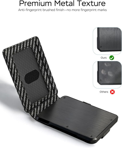 RFID Wallet for Men with AirTag Holder - Brushed Aluminum Pop Up Card Holder, Slim Money Clip Wallet Fits Front Pocket with ID Window, Holds 11 Cards and Cash, Gift for Men