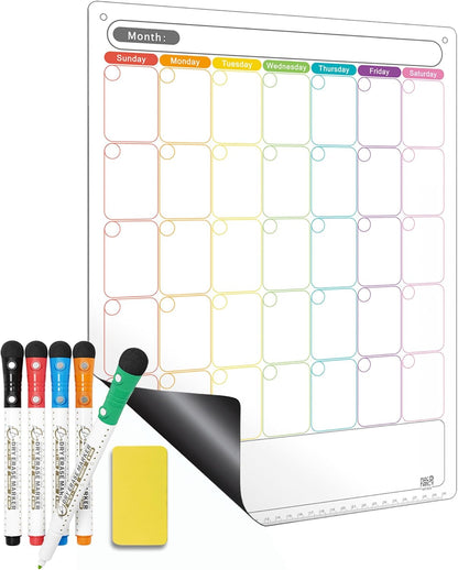 Vertical Magnetic Calendar for Refrigerator Set. Weekly Planner Dry Erase Fridge Calendar Whiteboard Menu Board - Thickened Magnet. Fine Marker & Organizers Reusable for Busy Home & Office