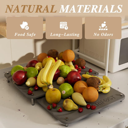 Pearl White 2Pcs Large Stone Dish Drying Mat with Acacia Wood Holder Stand for 1 Inch Cutting Board and Stone Drying Mat for Kitchen Counter Quick Dry Diatomaceous Earth Mat for Kitchen Counter