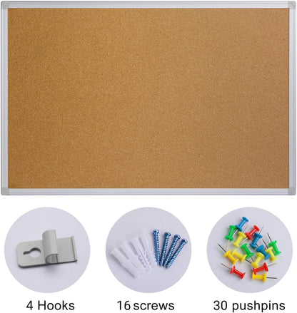 Bulletin Board 36 x 48, Silver Aluminium Framed 4x3 Large Wall Mounted Cork Office Notice Pin Board