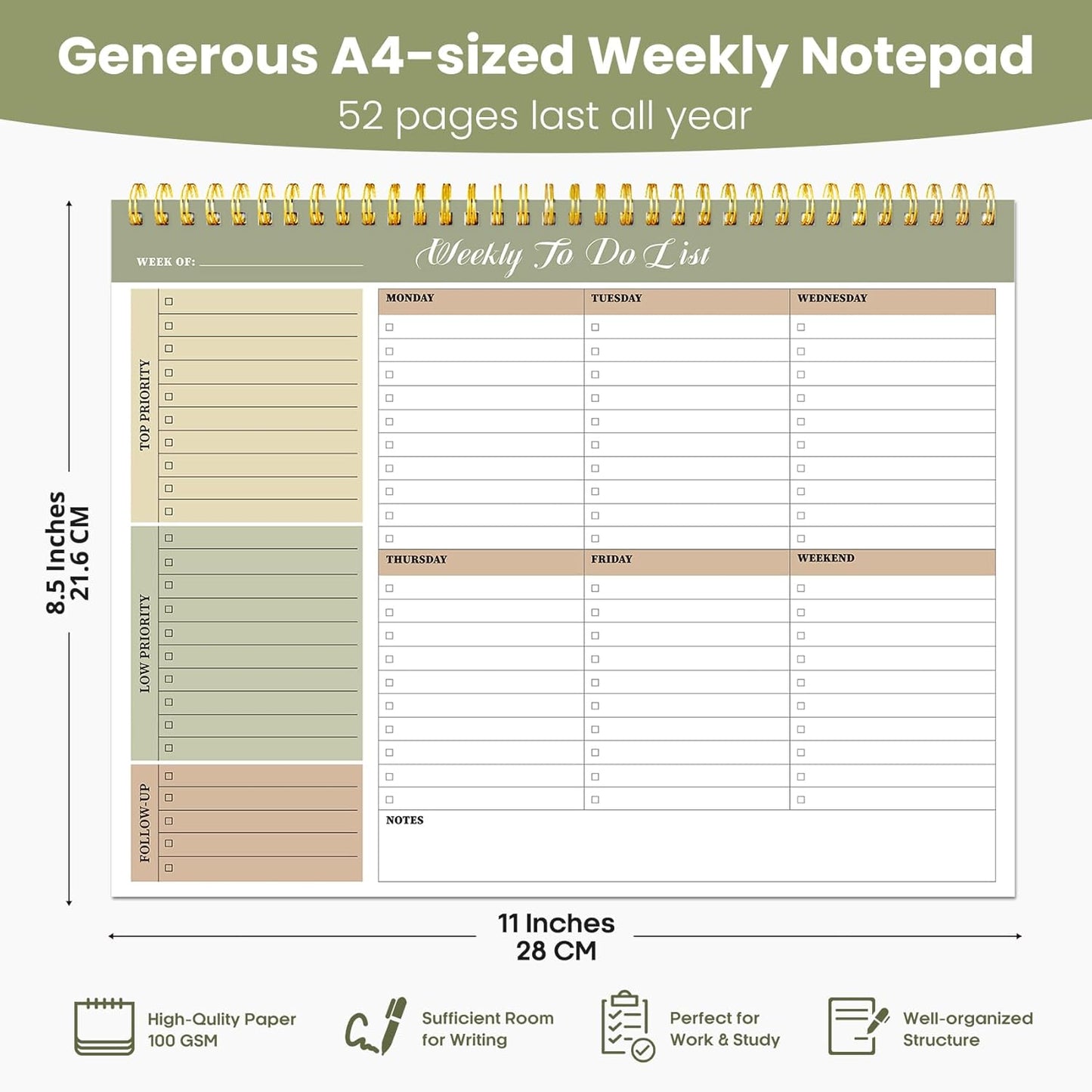 Weekly To Do List Notepad with 52 Undated Sheets（8.5"×11"）- Undated Weekly Planner Notepad for Office Desk Accessories and Supplies - Midnight Lilac