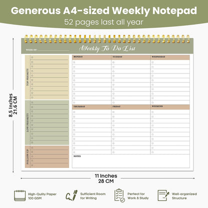 Weekly To Do List Notepad with 52 Undated Sheets（8.5"×11"）- Undated Weekly Planner Notepad for Office Desk Accessories and Supplies - Midnight Lilac
