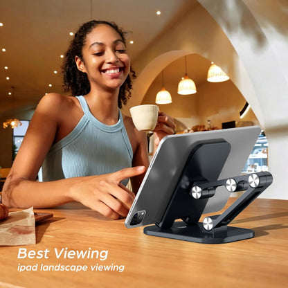 OCYCLONE Phone Stand, Cell Phone Stand Holder for Desk Office Accessories Adjustable Height and Angle Foldable iPhone Stand Compatible with 4"-13" All Phones iPad Tablet - Black