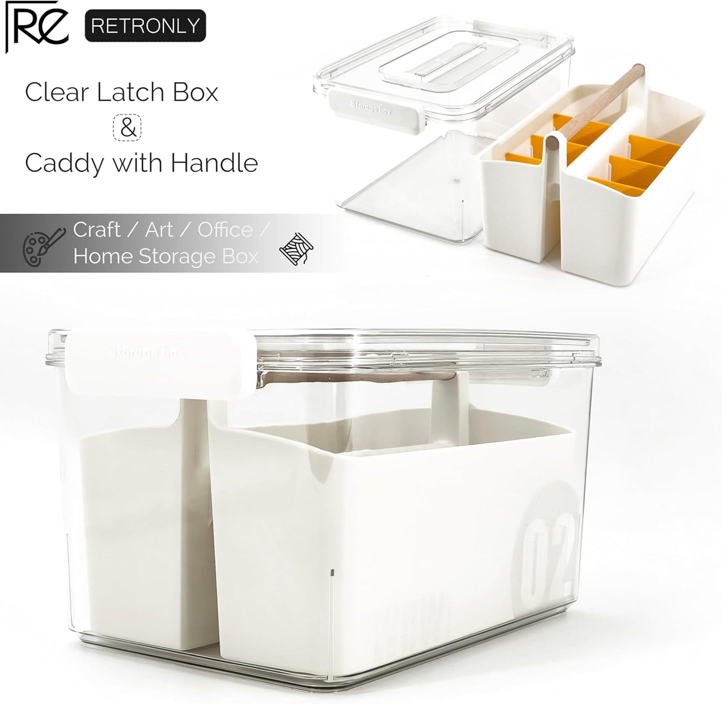 Art Craft Caddy with Lid - Art Supply Storage Organizer, Teacher Tool Box, Clear Craft Box for Kids(11'', Blue, 2in1 Set)