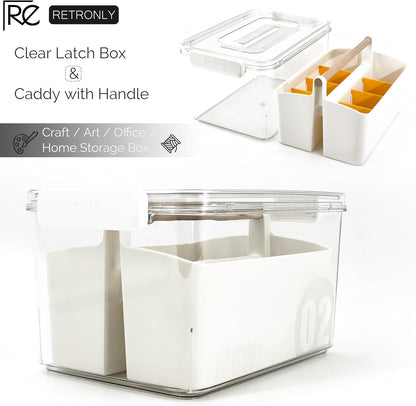 Art Craft Caddy with Lid - Art Supply Storage Organizer, Teacher Tool Box, Clear Craft Box for Kids(11'', Blue, 2in1 Set)