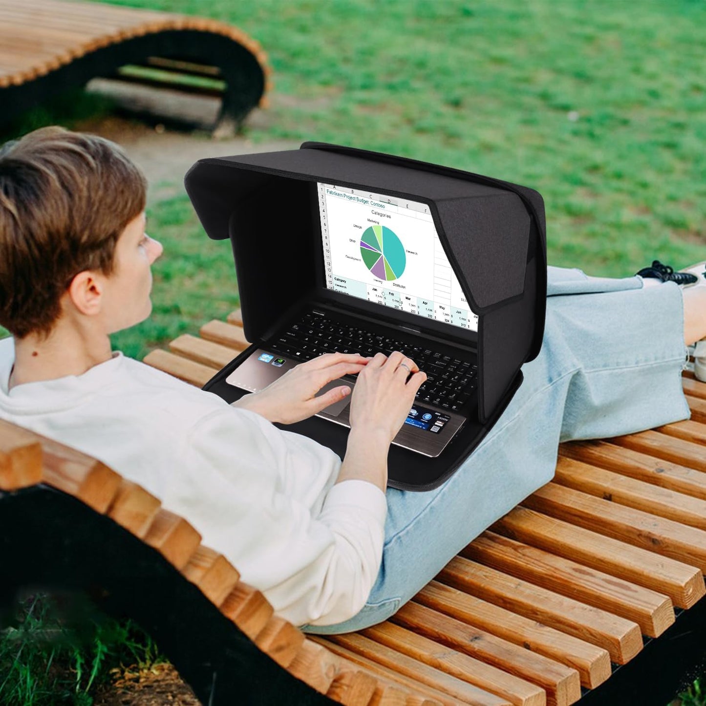 Laptop Sun Shade,Laptop Sun Shade for Working Outside,Foldable and Portable Screen Sun Glare Shield Sleeve,Outdoor Computer Cover,Privacy Protective Hood Sunshade Bag 12-14inch (Patent Pending)