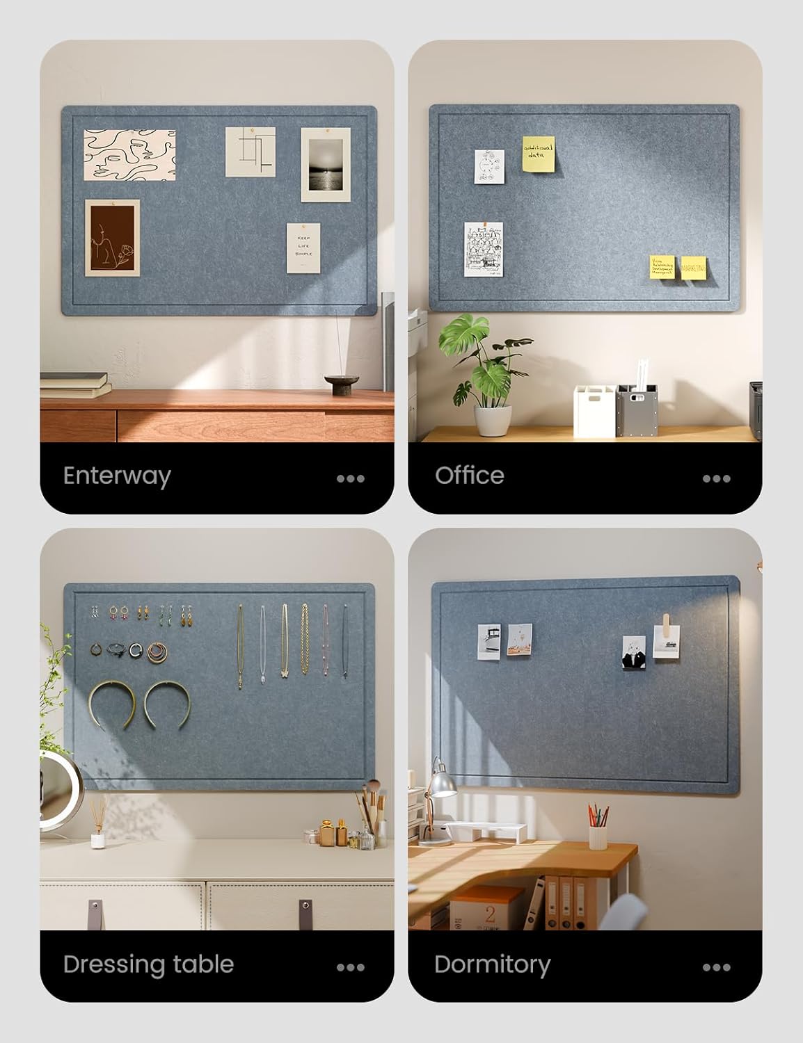 Fluxynara Bulletin Board, 23.6" x 17.5" Cork Board Alternative with 12 Safe Removable Adhesive Tabs, Foldable Felt Pin Board for Home Office, Classroom, Bedroom,Entryway for Walls—Sage