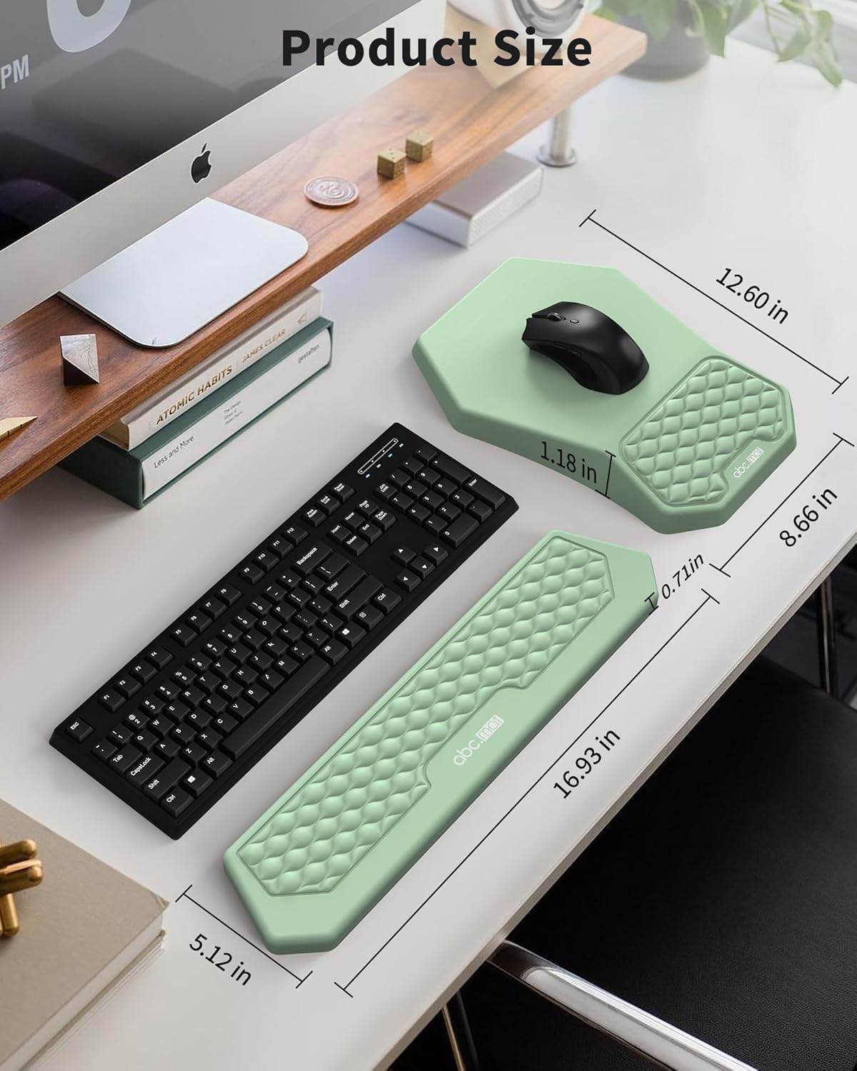 Ergonomic Mouse Pad and Keyboard Wrist Rest Support Set, Massage Design Mousepad for Carpal Tunnel Pain Relief, Memory Foam, Non-Slip PU Base for Computer Desk, Black