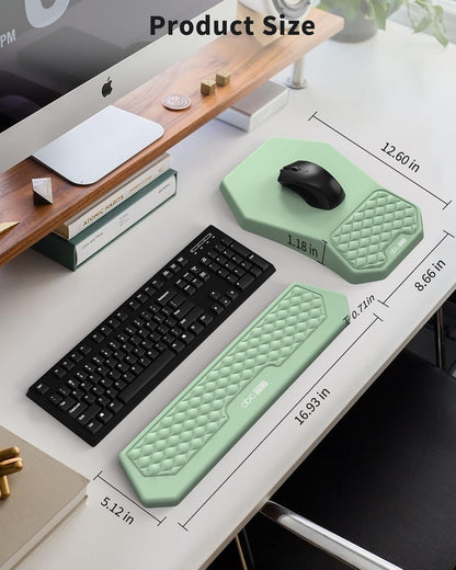 Ergonomic Mouse Pad and Keyboard Wrist Rest Support Set, Massage Design Mousepad for Carpal Tunnel Pain Relief, Memory Foam, Non-Slip PU Base for Computer Desk, Black
