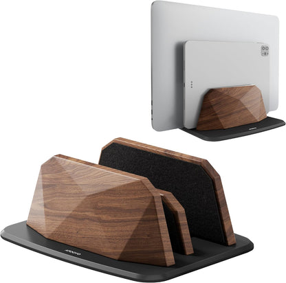 AFOOYO Vertical Laptop Stand - Dual Slots Walnut Adjustable Laptop Holder,Desktop Dock Compatible with All MacBook, Surface,Chromebook,Dell & More(Walnut)