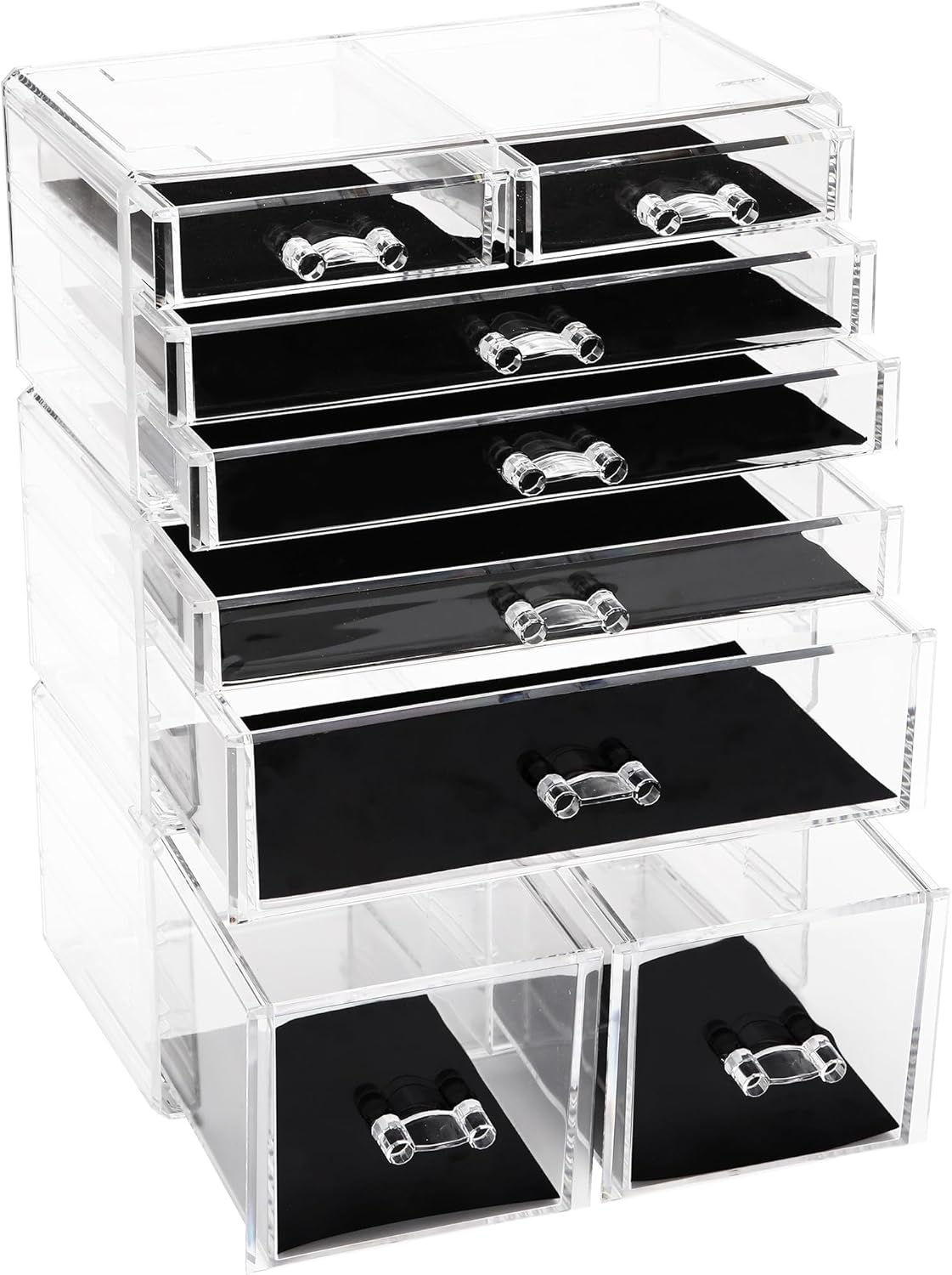 Sea Team Clear Makeup Organizer with Drawers, Acrylic Plastic Cosmetic Display Case, Jewelry Storage Box, Holder for Dresser, Bathroom, Vanity, Countertop (3 Middle Drawers)