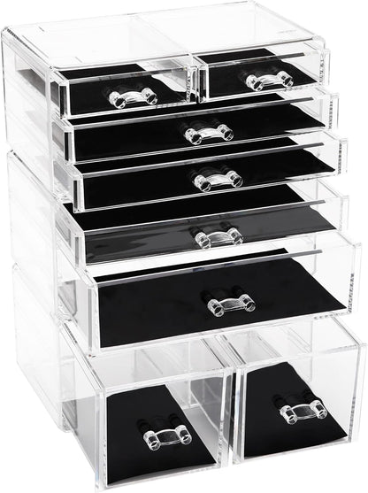 Sea Team Clear Makeup Organizer with Drawers, Acrylic Plastic Cosmetic Display Case, Jewelry Storage Box, Holder for Dresser, Bathroom, Vanity, Countertop (3 Middle Drawers)