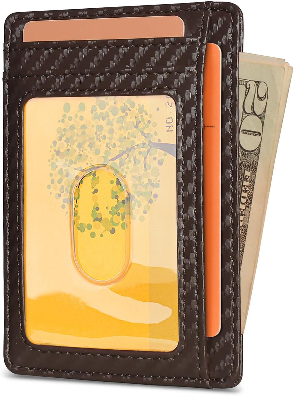 Buffway Slim Minimalist Front Pocket RFID Blocking Leather Wallets for Men and Women - Carbon Fiber Black - Colors A