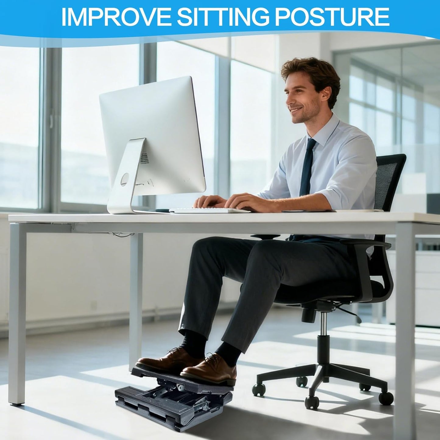Scalebeard Foot Rest for Under Desk at Work,Height Adjustable Infinite Angle Ergonomic Foldable Footrest for Office, Gaming,Computer, Removable Pad Desk Foot Stool with Massage Beads,for All Seasons